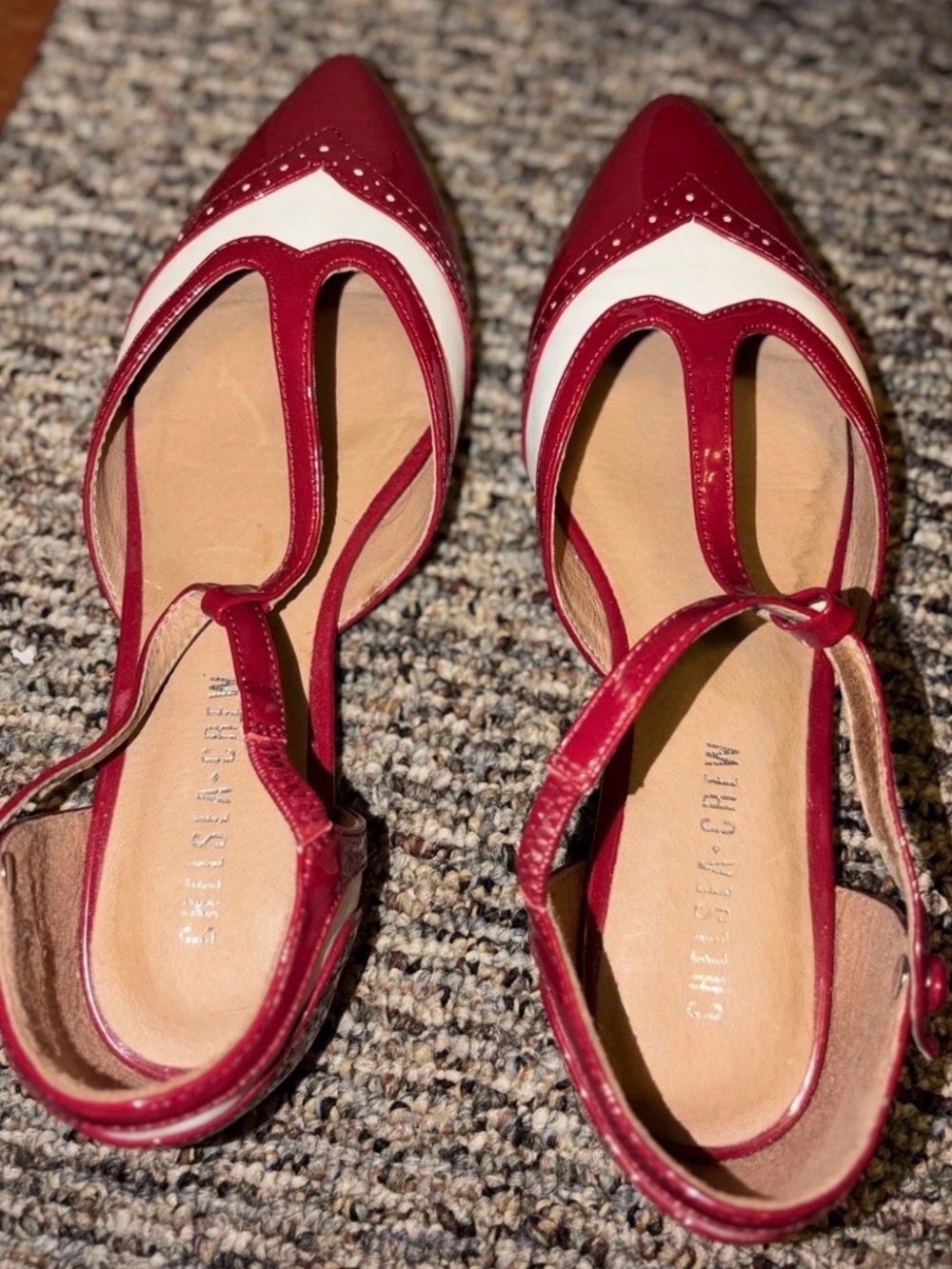 Chelsea Crew Euc GOGO Red White  Spectator Flats  38 T Strap 7